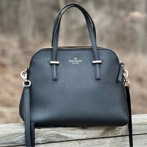 kate spade black saffiano dome satchel with gold hardware